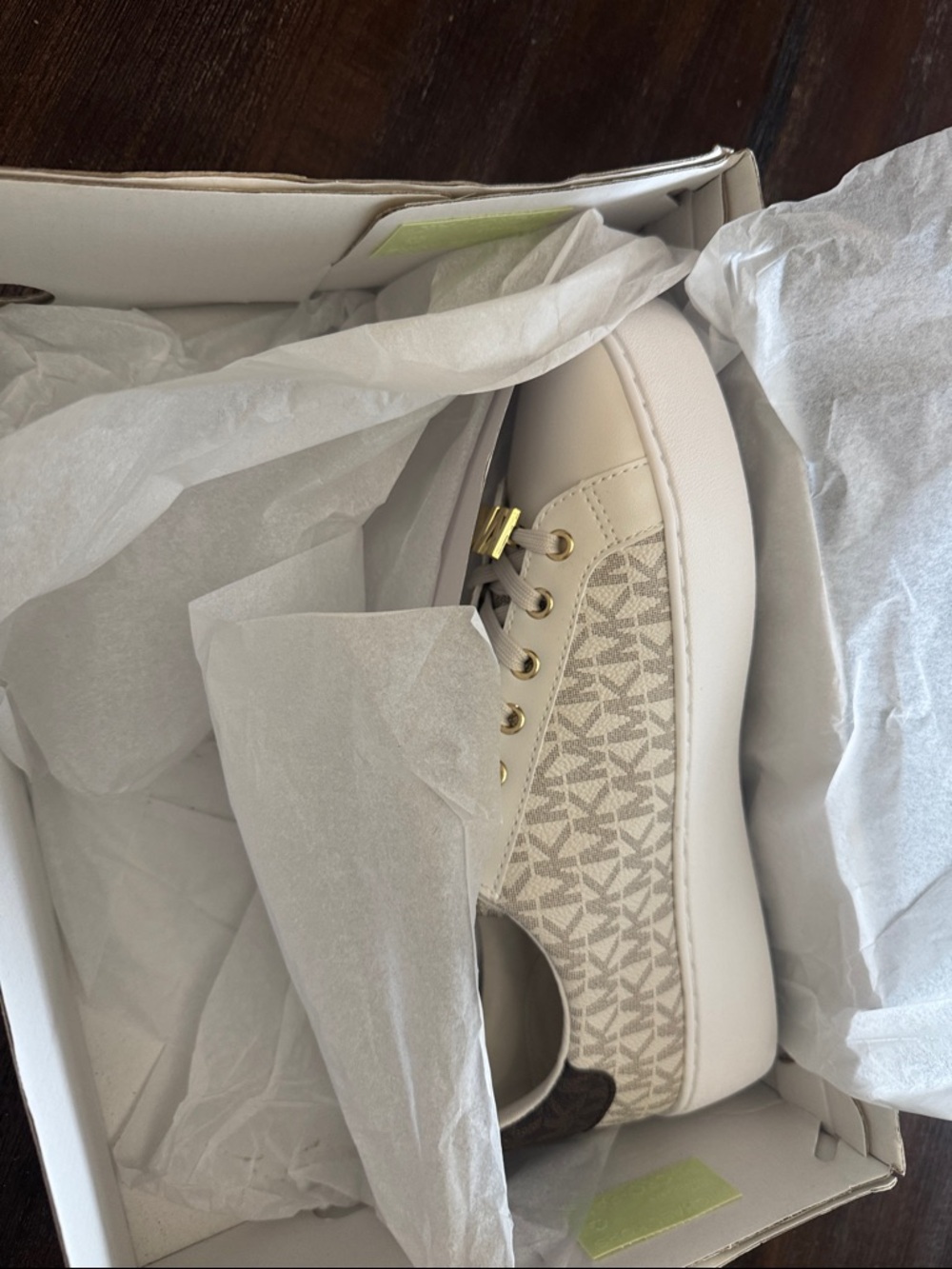 Michael Kors Cream Logo-Pattern Lace-Up Sneaker - Picture 4 of 5
